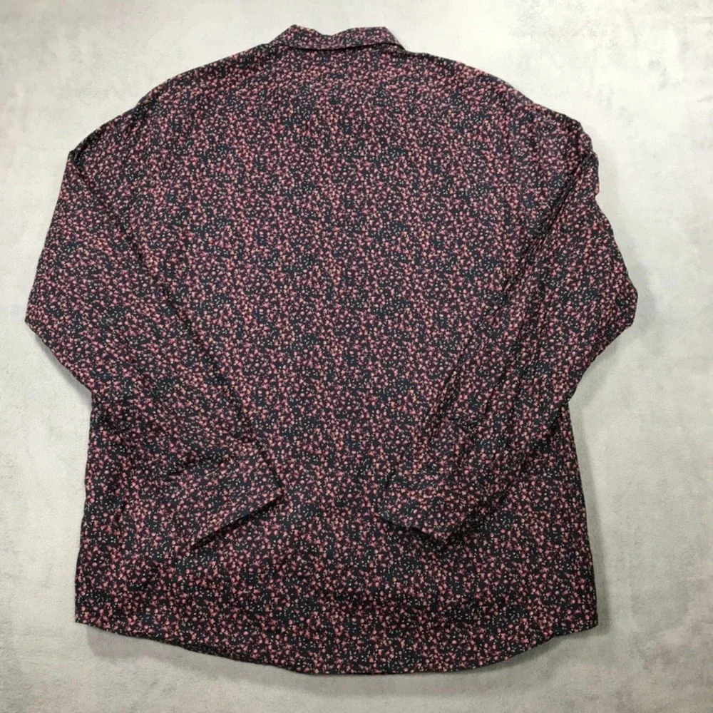 Banana Republic Shirt Men's Large Floral Untucked Fit Button Down Blue Pink